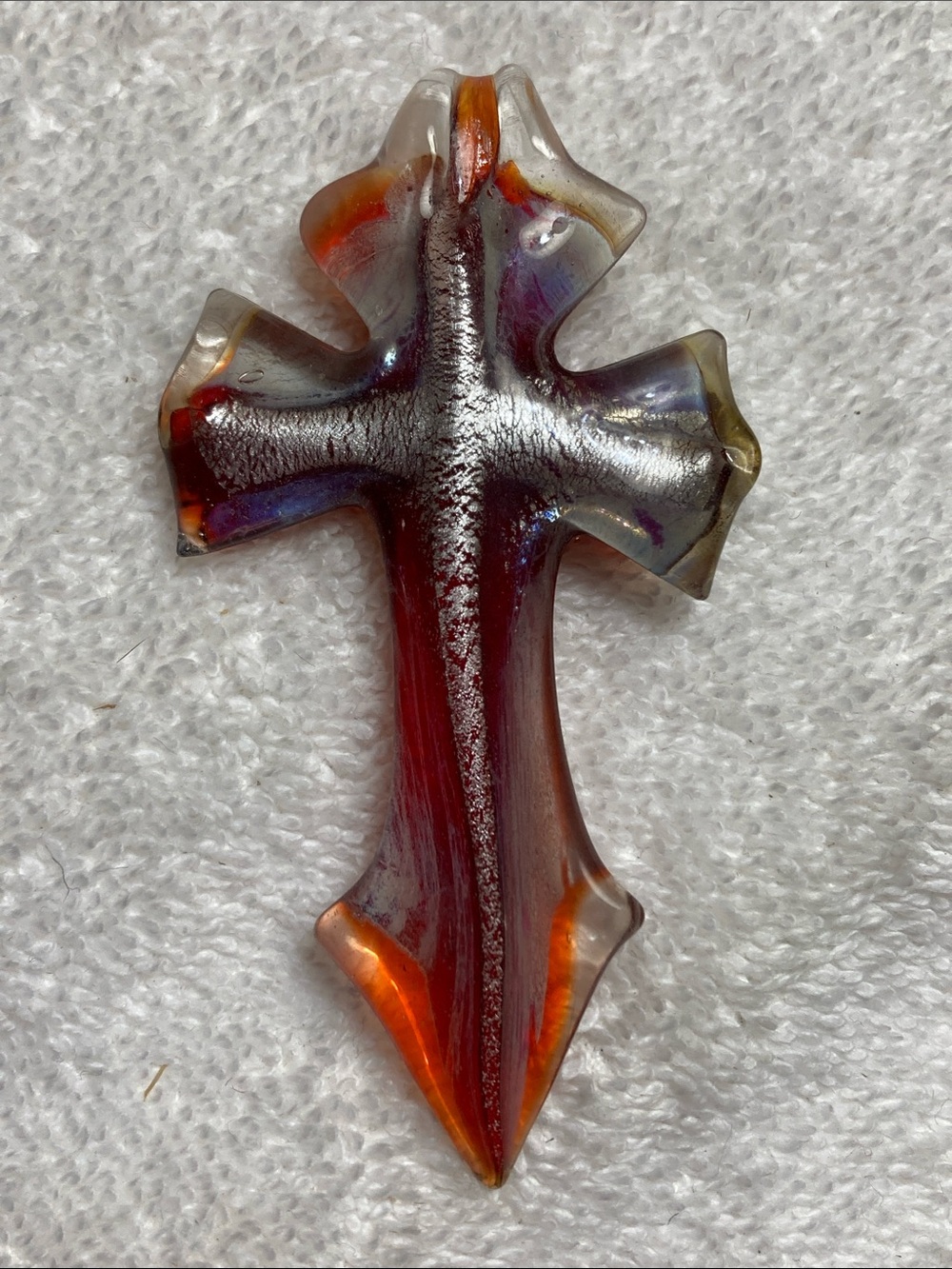 Handblown Glass Cross Pendant in Red and Orange